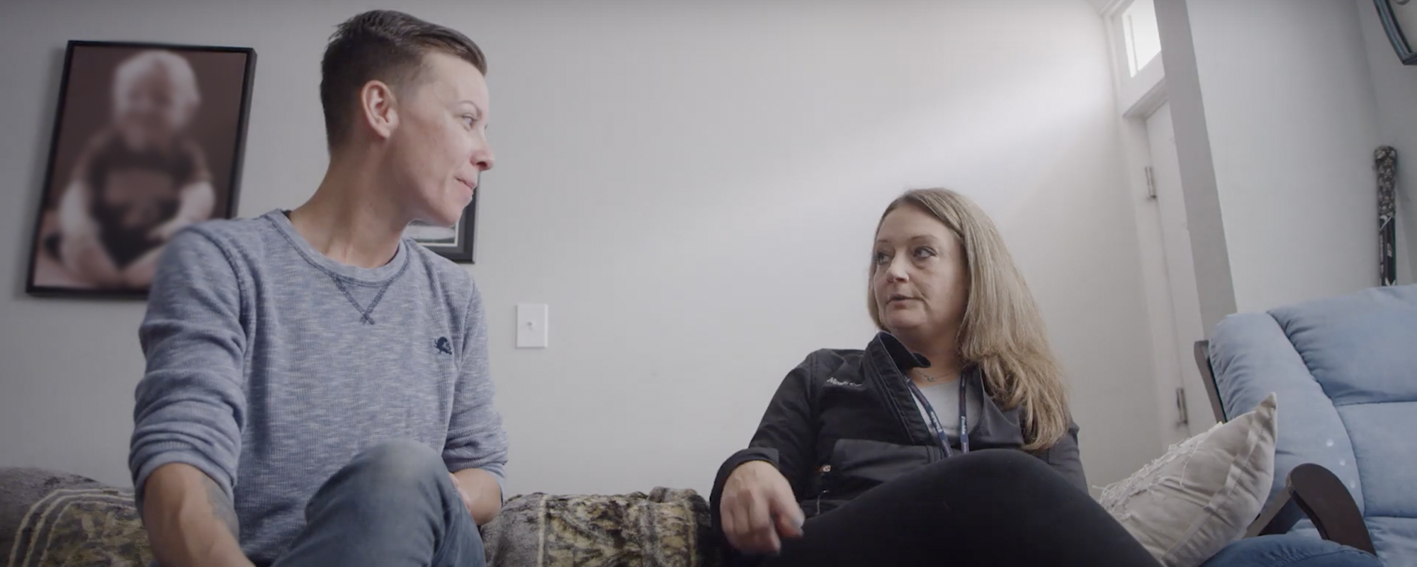CORE participant speaks with a recovery specialist at home
